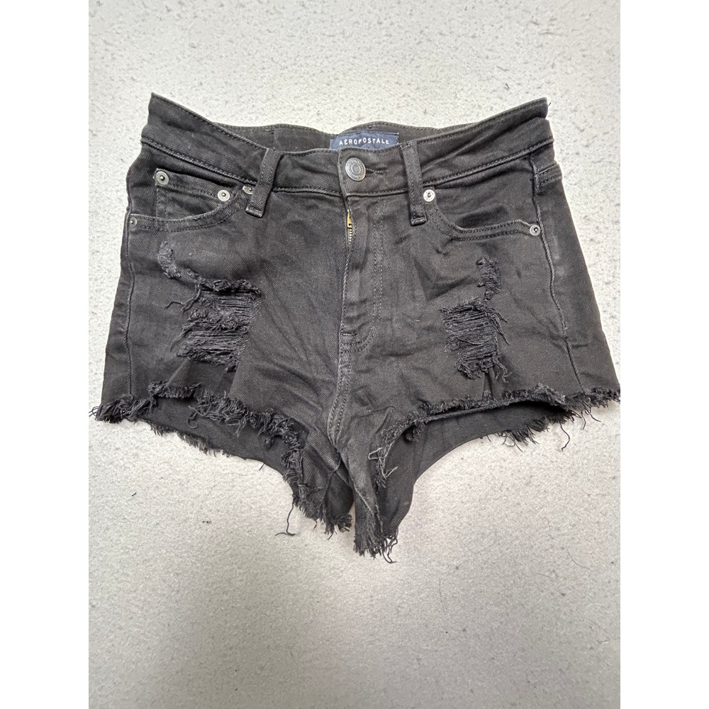 Aeropostale Shorts Denim Cotton Black Size 0 W26 Womens